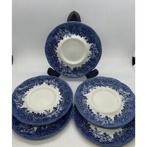 VTG Romantic England Anne Hathaway's Cottage Saucer J&G Meakin Blue Set Of 5